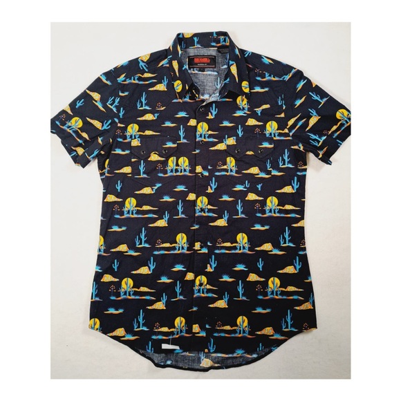 Rock & Roll Denim Other - Rock & Roll Denim western shirt Black Shirt with Blue and Yellow Pattern